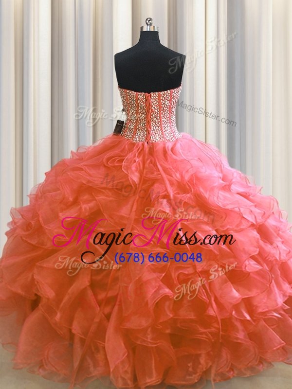 wholesale designer visible boning sweetheart sleeveless sweet 16 quinceanera dress floor length beading and ruffles red organza