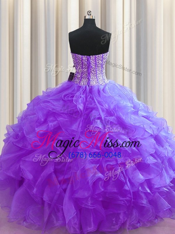 wholesale visible boning floor length ball gowns sleeveless purple ball gown prom dress lace up