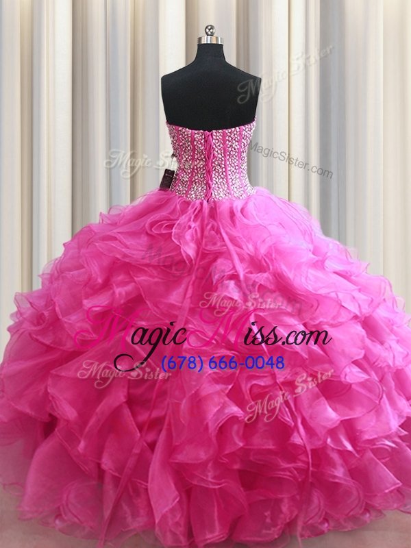 wholesale charming visible boning ball gowns sweet 16 dresses hot pink sweetheart organza sleeveless floor length lace up