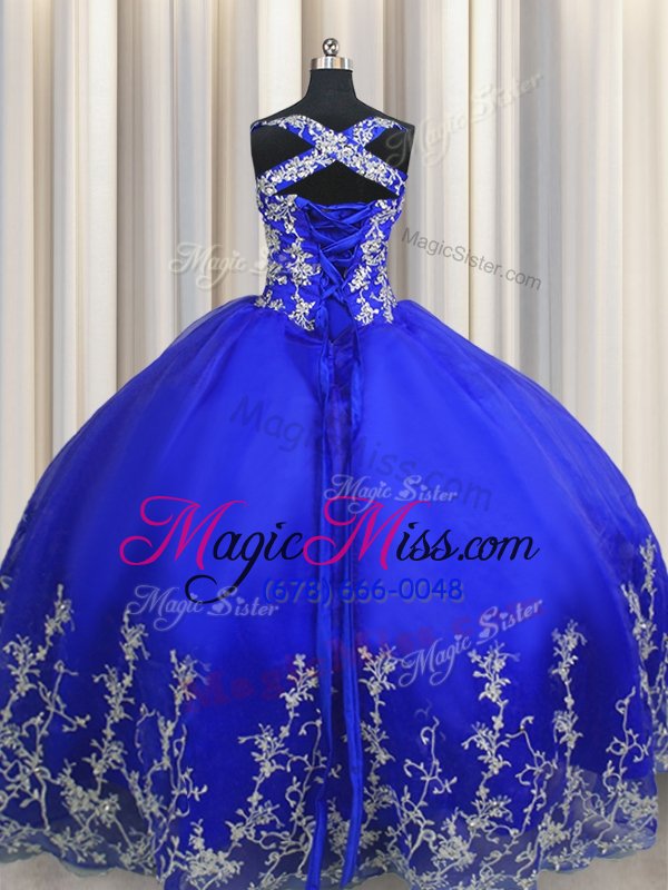 wholesale customized royal blue halter top lace up beading and appliques quinceanera dresses sleeveless