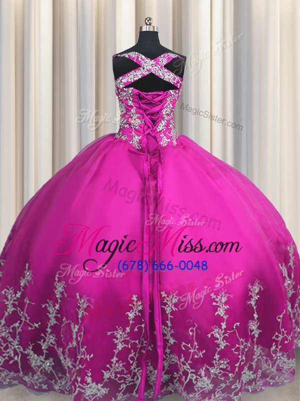 wholesale floor length fuchsia quince ball gowns straps sleeveless lace up