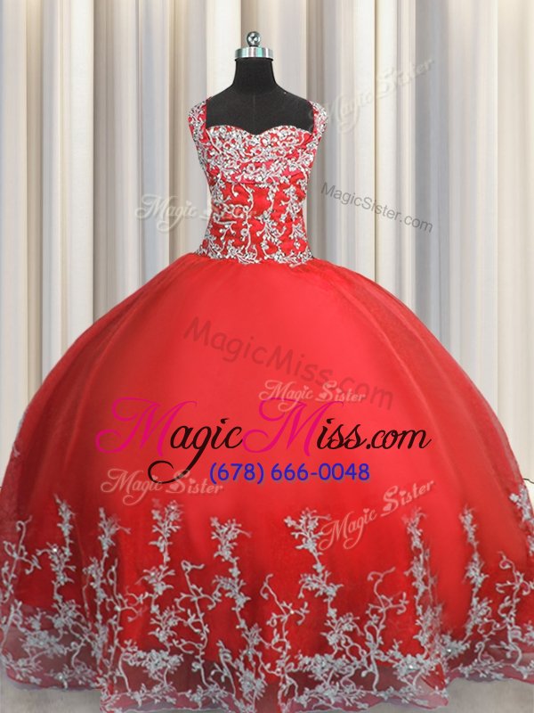 wholesale nice coral red sleeveless tulle lace up quinceanera dresses for military ball and sweet 16 and quinceanera