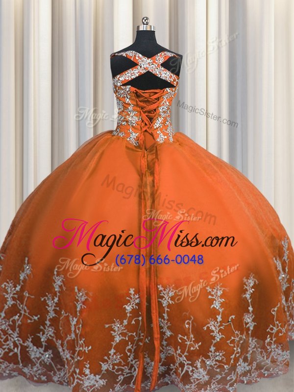 wholesale admirable floor length orange 15th birthday dress straps sleeveless lace up
