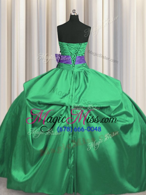 wholesale fashion green lace up 15th birthday dress beading and pick ups and bowknot sleeveless floor length