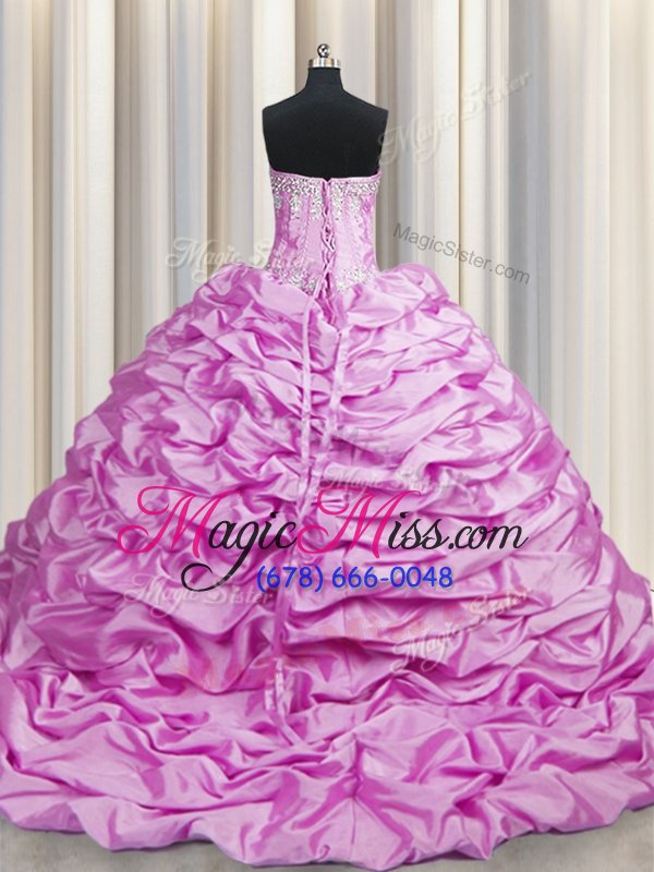 wholesale high class lilac quinceanera gown military ball and sweet 16 and quinceanera and for with beading and pick ups sweetheart sleeveless brush train lace up