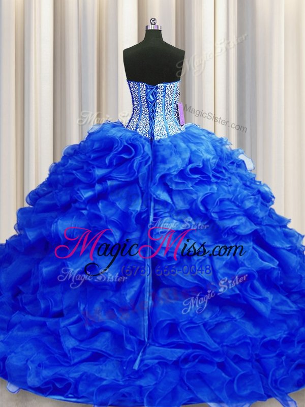 wholesale best visible boning royal blue 15 quinceanera dress sweetheart sleeveless brush train lace up