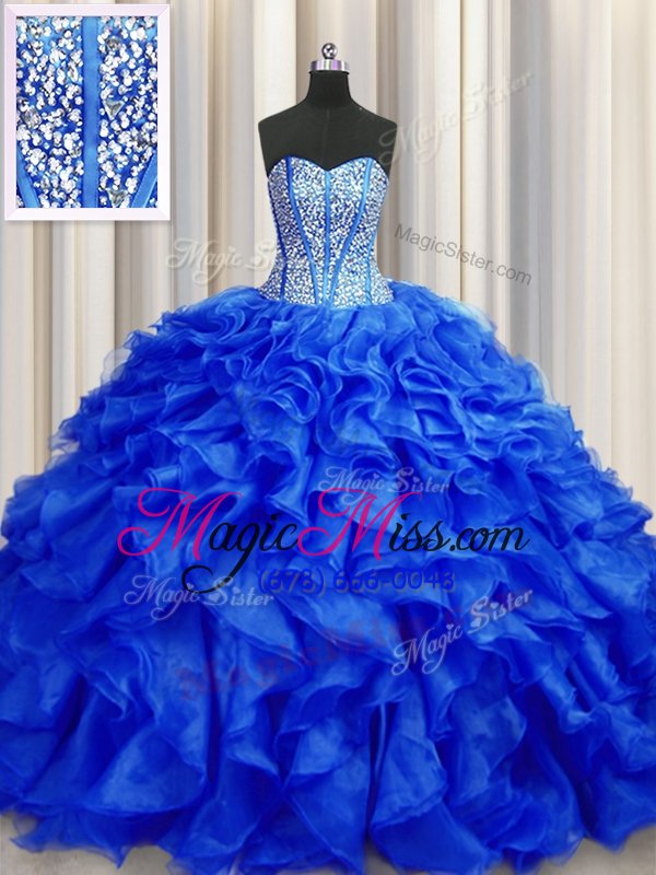 wholesale best visible boning royal blue 15 quinceanera dress sweetheart sleeveless brush train lace up