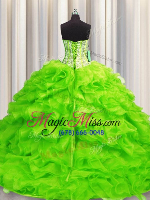 wholesale unique visible boning sleeveless lace up floor length beading and ruffles vestidos de quinceanera