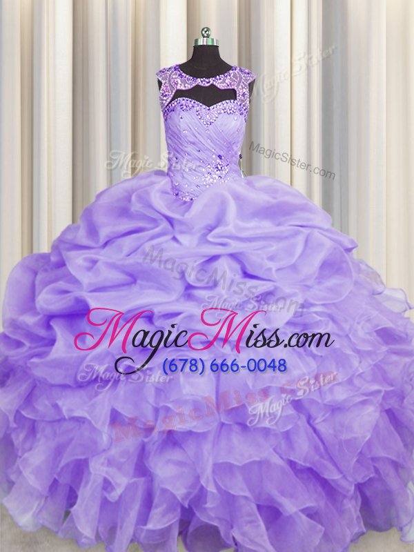wholesale gorgeous scoop lavender ball gowns beading and pick ups sweet 16 dress lace up organza sleeveless floor length
