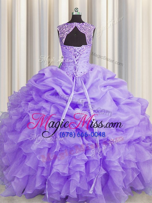 wholesale gorgeous scoop lavender ball gowns beading and pick ups sweet 16 dress lace up organza sleeveless floor length