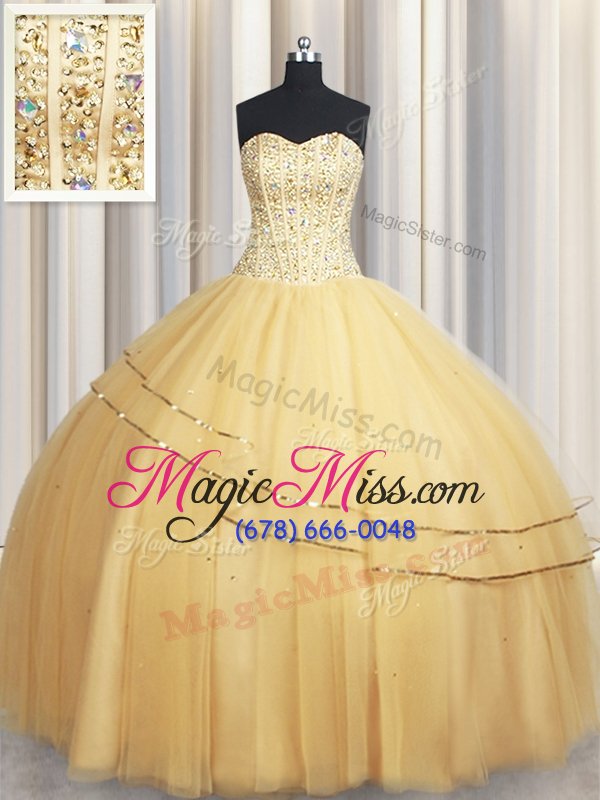 wholesale luxurious visible boning big puffy ball gowns sweet 16 quinceanera dress light yellow sweetheart organza sleeveless floor length lace up