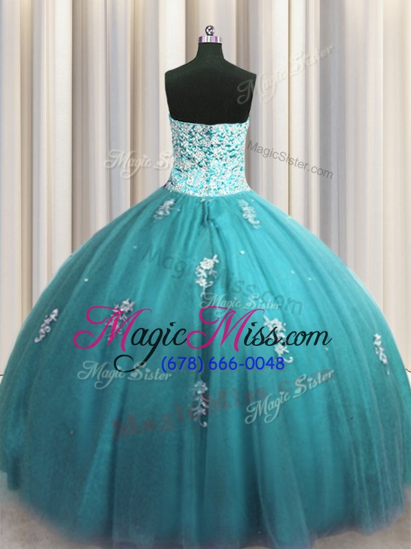 wholesale designer halter top floor length ball gowns sleeveless aqua blue 15th birthday dress lace up