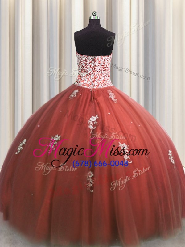 wholesale flare rust red sweetheart neckline beading and appliques quinceanera gowns sleeveless lace up