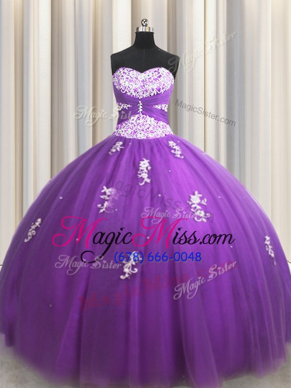 wholesale best purple lace up sweet 16 dresses beading and appliques sleeveless floor length