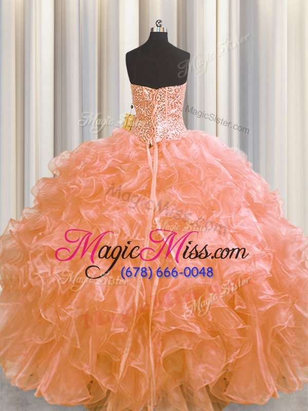 wholesale popular visible boning floor length lace up sweet 16 quinceanera dress orange and in for military ball and sweet 16 and quinceanera with beading and ruffles