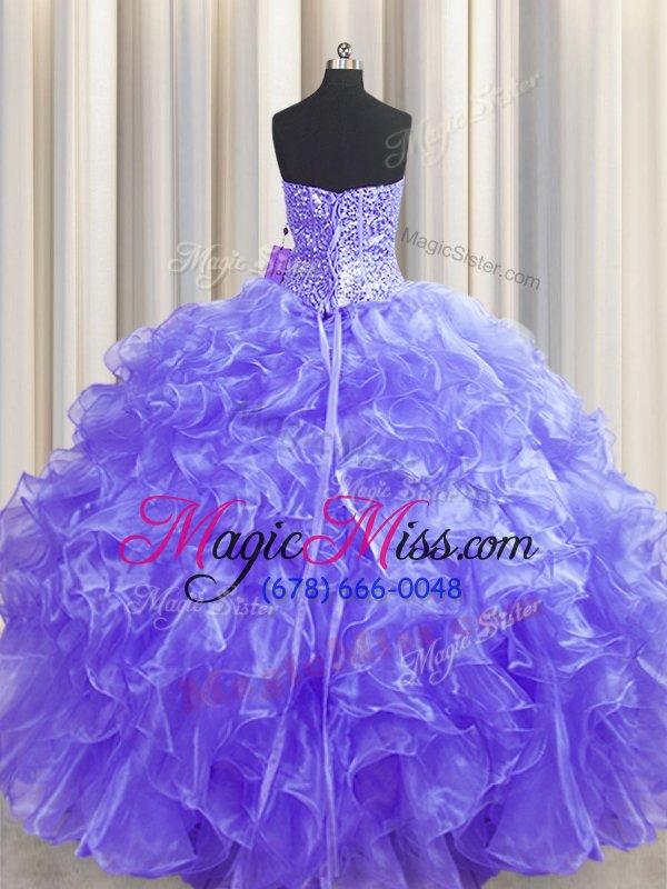 wholesale sexy visible boning lavender strapless lace up beading and ruffles sweet 16 dresses sleeveless