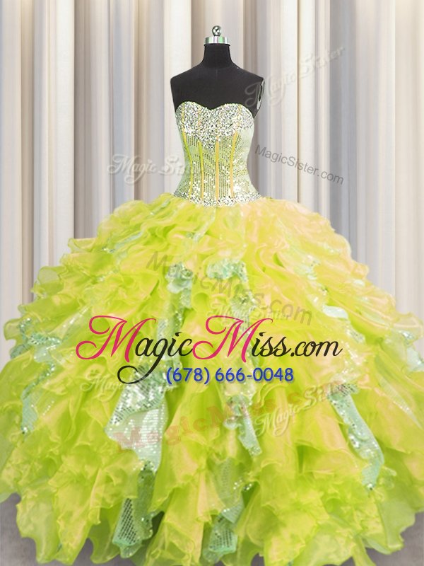 wholesale glittering visible boning sleeveless beading and ruffles and sequins lace up quinceanera dresses