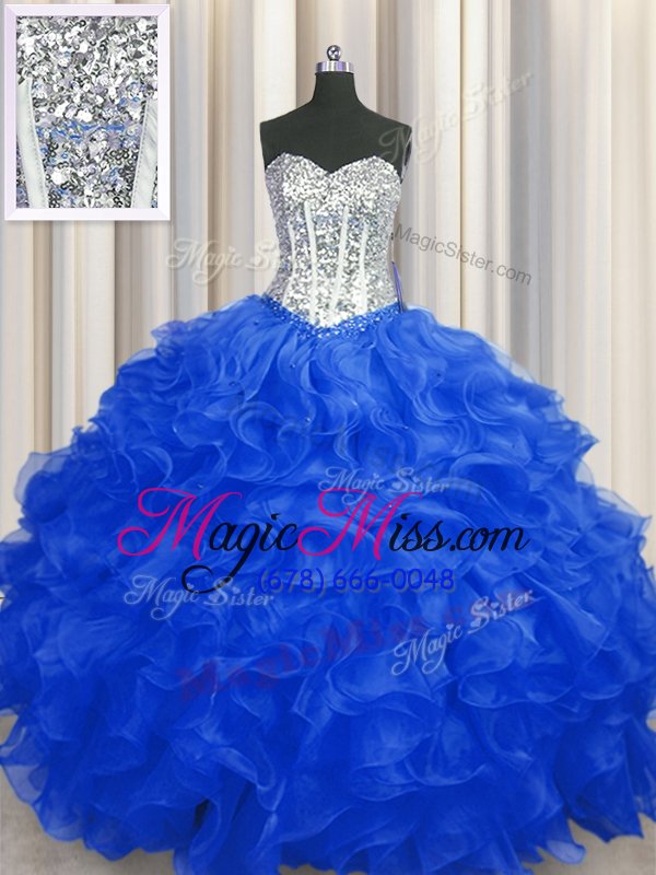 wholesale noble floor length lace up 15th birthday dress royal blue and in for military ball and sweet 16 and quinceanera with beading and ruffles