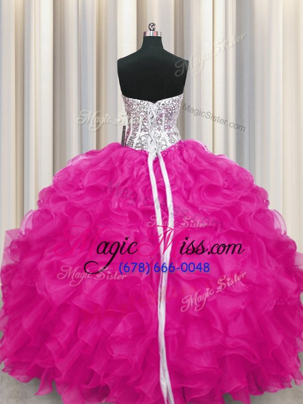 wholesale eye-catching fuchsia ball gown prom dress sweetheart sleeveless lace up
