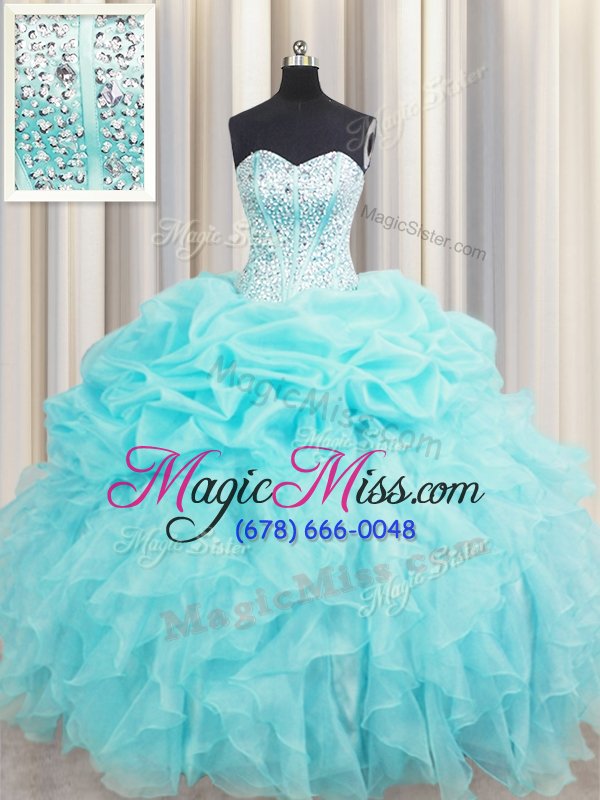 wholesale extravagant pick ups visible boning floor length aqua blue quinceanera gowns sweetheart sleeveless lace up