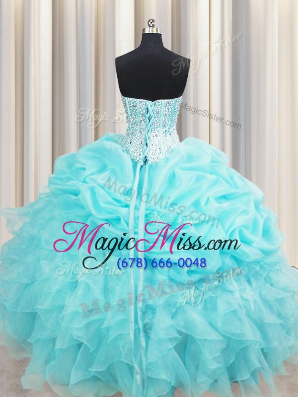 wholesale extravagant pick ups visible boning floor length aqua blue quinceanera gowns sweetheart sleeveless lace up