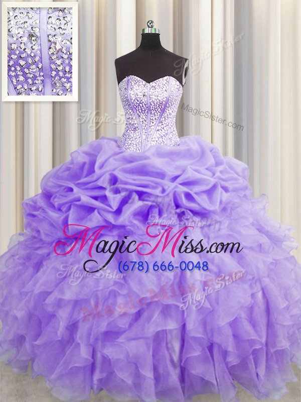 wholesale elegant visible boning floor length lace up quinceanera dresses lavender and in for military ball and sweet 16 and quinceanera with beading and ruffles and pick ups