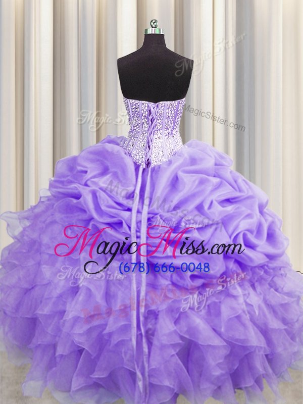 wholesale elegant visible boning floor length lace up quinceanera dresses lavender and in for military ball and sweet 16 and quinceanera with beading and ruffles and pick ups