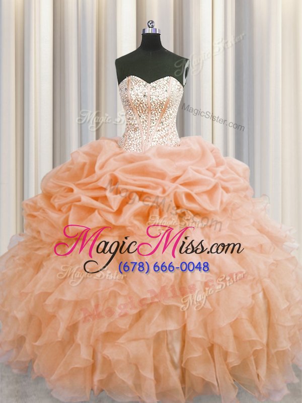 wholesale customized visible boning sleeveless beading and ruffles lace up 15th birthday dress