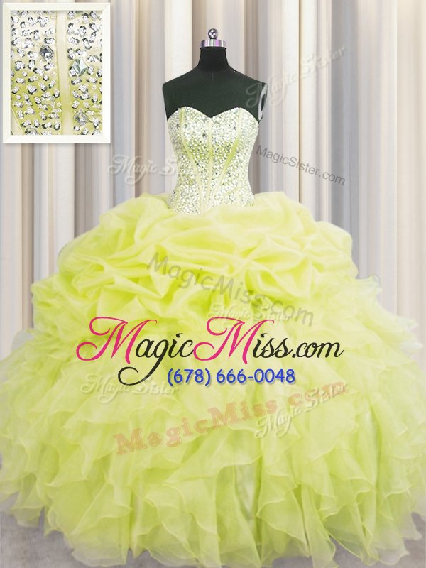 wholesale vintage visible boning floor length ball gowns sleeveless yellow green sweet 16 quinceanera dress lace up