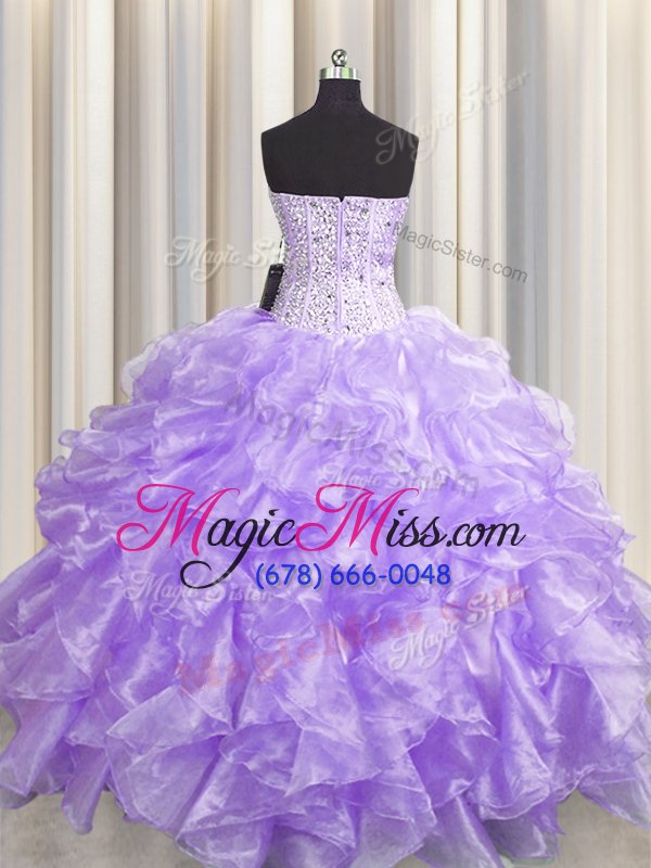 wholesale visible boning zipper up sweetheart sleeveless zipper 15th birthday dress lavender organza