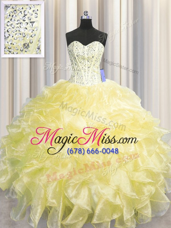 wholesale on sale visible boning zipper up sweetheart sleeveless zipper quinceanera gowns light yellow organza
