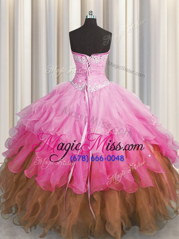 wholesale amazing multi-color ball gowns sweetheart sleeveless organza floor length lace up beading and ruffles and ruffled layers and sequins quinceanera gowns