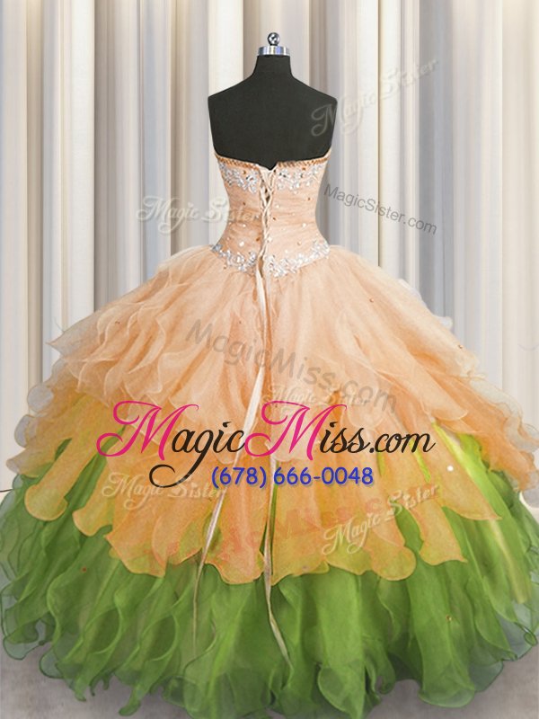 wholesale multi-color ball gowns beading and ruffles and ruffled layers and sequins sweet 16 dress lace up organza sleeveless floor length