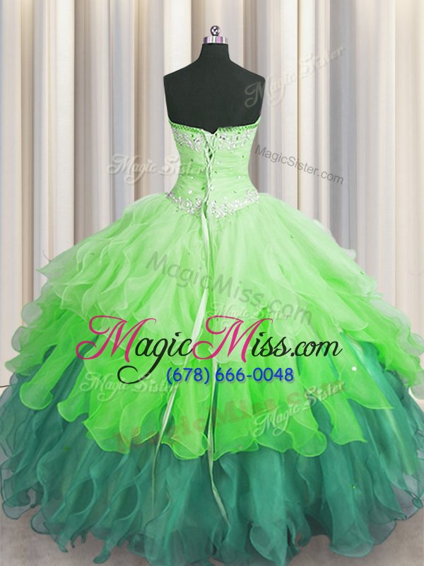 wholesale most popular multi-color sleeveless floor length beading and ruffles and ruffled layers and sequins lace up sweet 16 dress