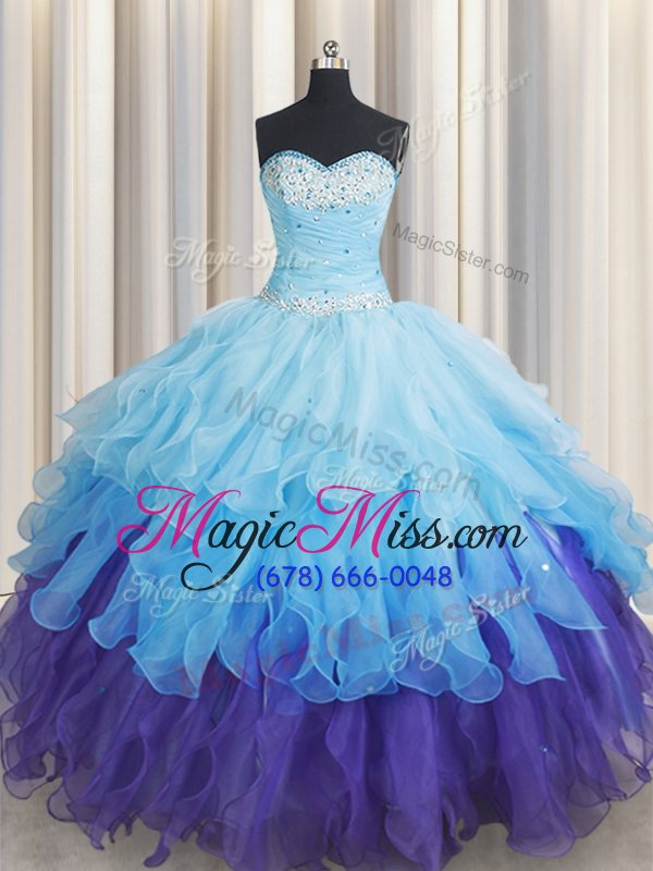 wholesale luxury multi-color ball gowns beading and ruffles and ruffled layers and sequins sweet 16 quinceanera dress lace up organza sleeveless floor length