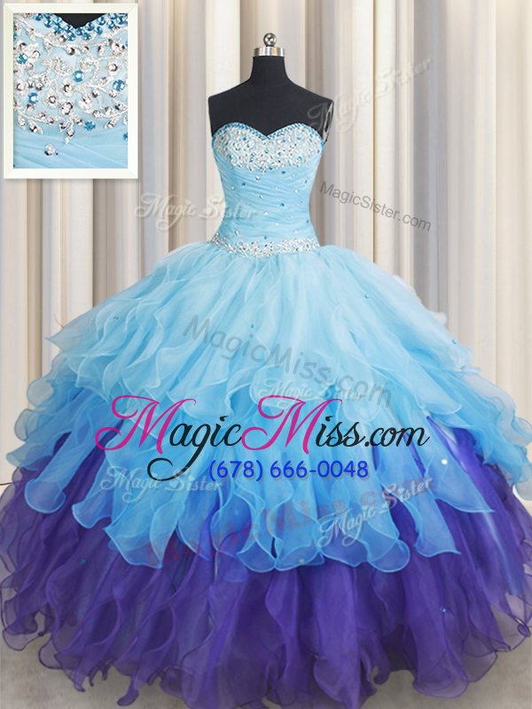 wholesale luxury multi-color ball gowns beading and ruffles and ruffled layers and sequins sweet 16 quinceanera dress lace up organza sleeveless floor length