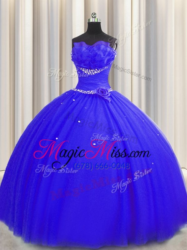 wholesale fabulous handcrafted flower floor length royal blue 15th birthday dress strapless sleeveless lace up