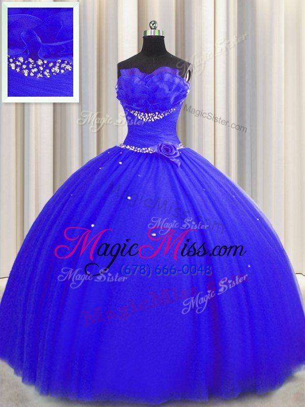 wholesale fabulous handcrafted flower floor length royal blue 15th birthday dress strapless sleeveless lace up