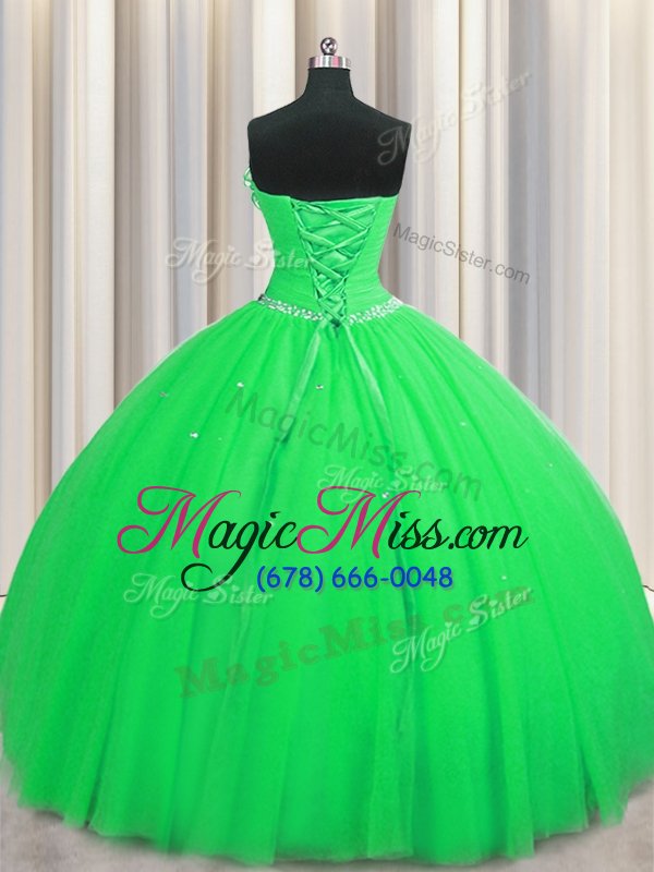 wholesale best handcrafted flower green sleeveless beading and sequins and hand made flower floor length quinceanera dress