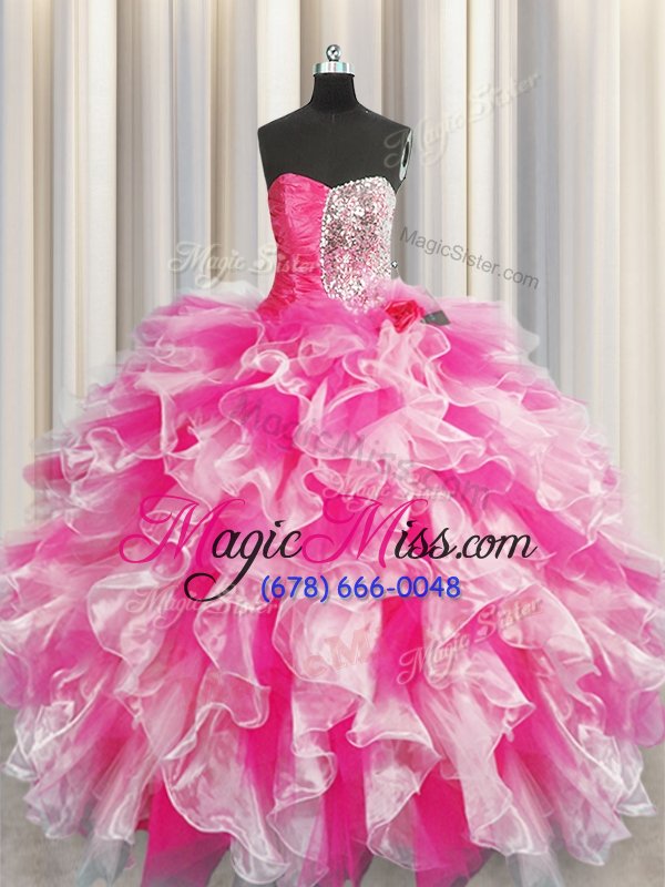 wholesale decent multi-color organza lace up sweetheart sleeveless floor length quinceanera dress beading and ruffles and ruching