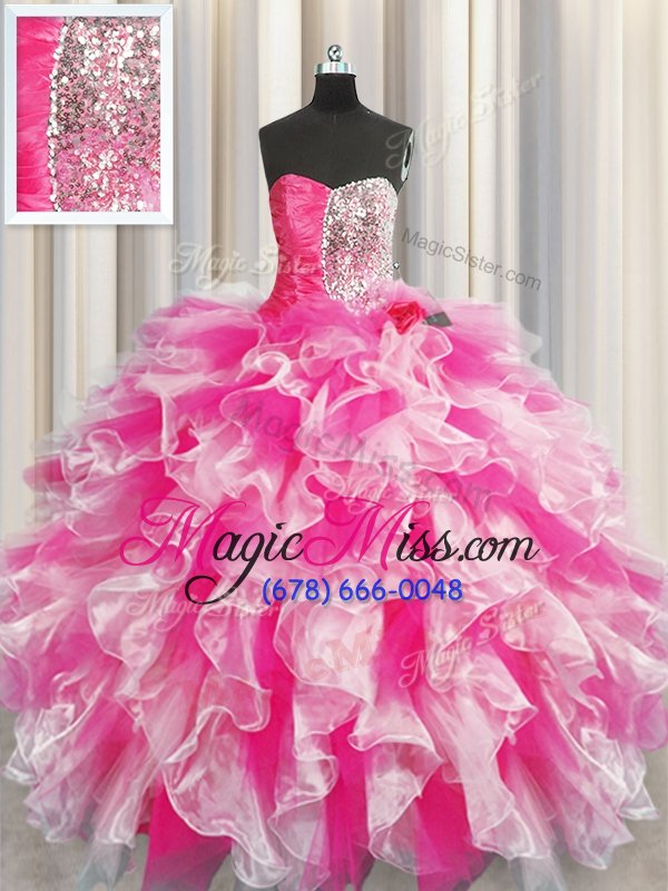 wholesale decent multi-color organza lace up sweetheart sleeveless floor length quinceanera dress beading and ruffles and ruching