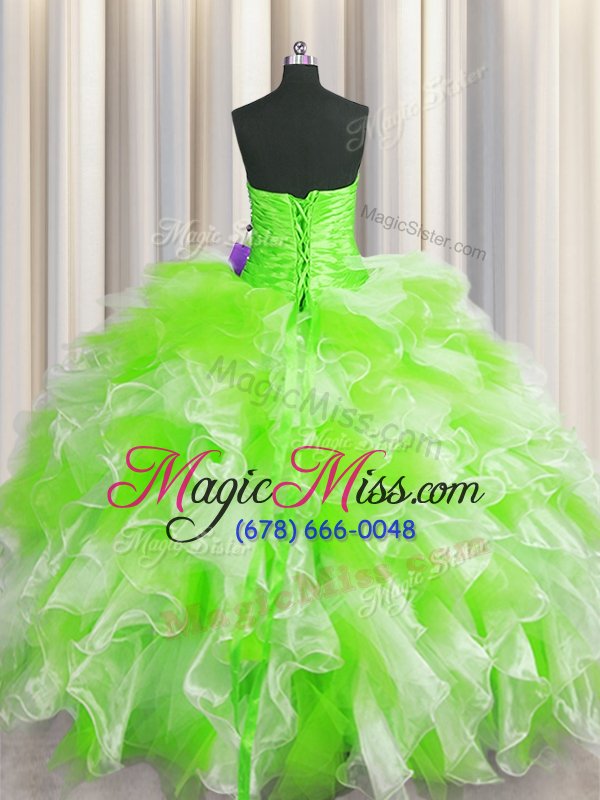 wholesale captivating sweetheart sleeveless lace up sweet 16 dress yellow green organza