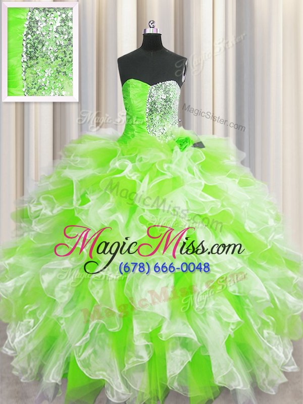 wholesale captivating sweetheart sleeveless lace up sweet 16 dress yellow green organza