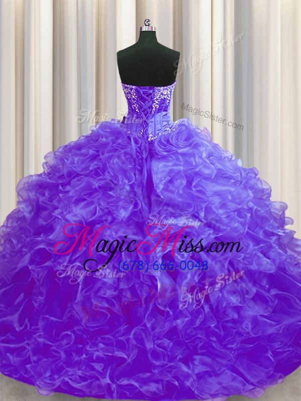 wholesale nice brush train ball gowns sweet 16 dresses lavender sweetheart organza sleeveless lace up