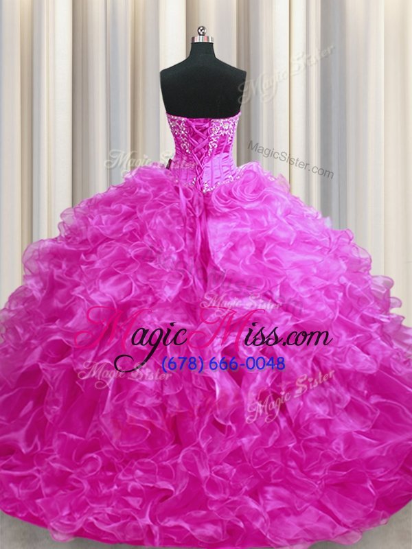 wholesale fuchsia quince ball gowns military ball and sweet 16 and quinceanera and for with beading and ruffles sweetheart sleeveless sweep train lace up