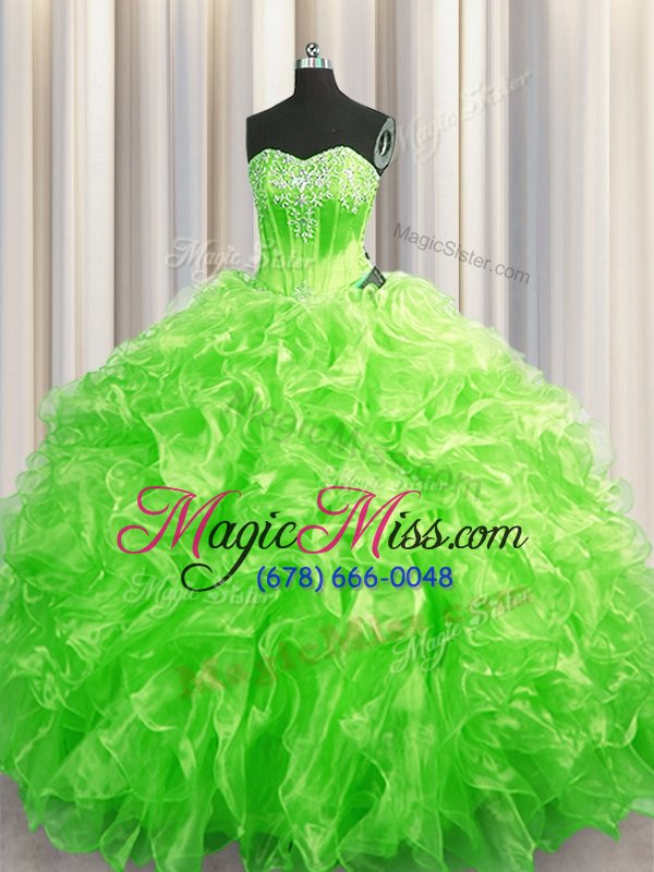 wholesale colorful sleeveless sweep train lace up beading and ruffles quinceanera dresses