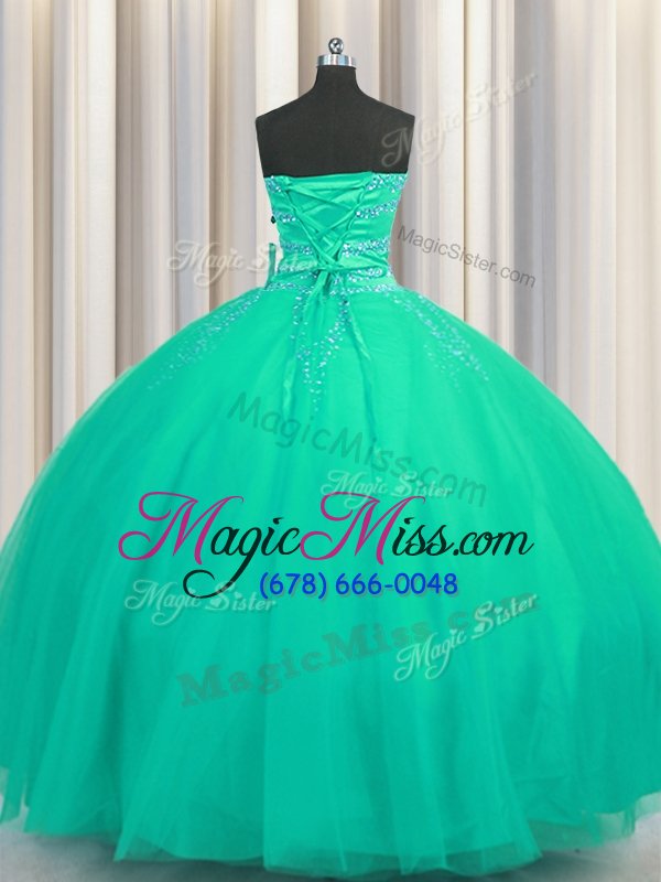wholesale exceptional really puffy ball gowns quinceanera gowns turquoise sweetheart tulle sleeveless floor length lace up