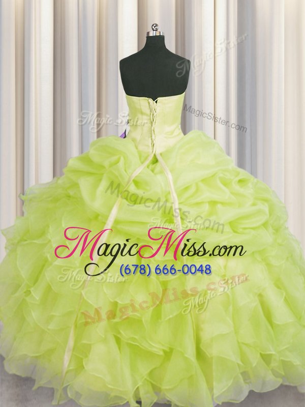 wholesale romantic yellow green sleeveless beading and ruffles floor length 15 quinceanera dress