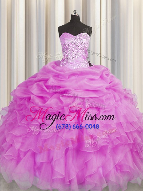 wholesale lilac lace up sweetheart beading and ruffles 15th birthday dress organza sleeveless