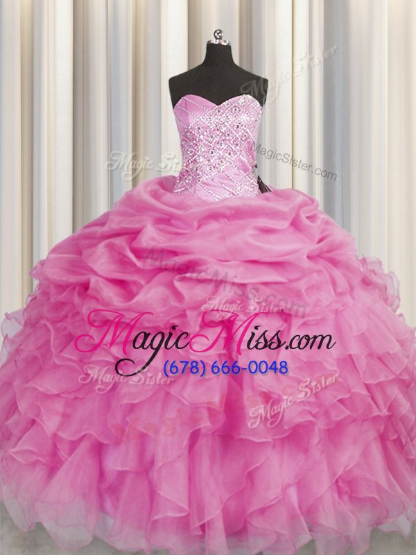 wholesale comfortable rose pink sleeveless beading and ruffles floor length quinceanera gowns